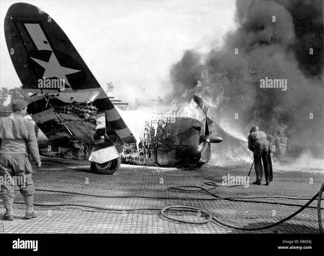 republic-p-47-thunderbolt-airplane-in-flames-after-landing-on-a-aircraft-KBX56J.jpg