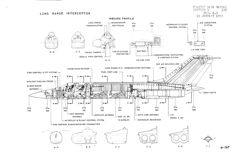 Northrop LRI N-167 Inboard Profile & Cross Sections Jan-13-56.png