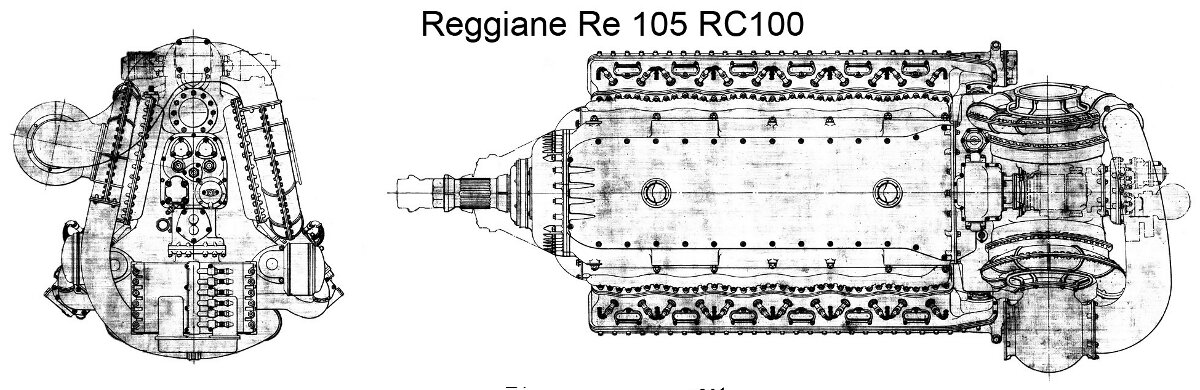 rear and top views of the Re 105 RC100 engine. Note the two-stage supercharger arrangement..jpg