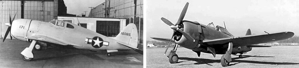 The pressurised XP-47E (left) and the XP-47F with its experimental laminar flow wing..jpg