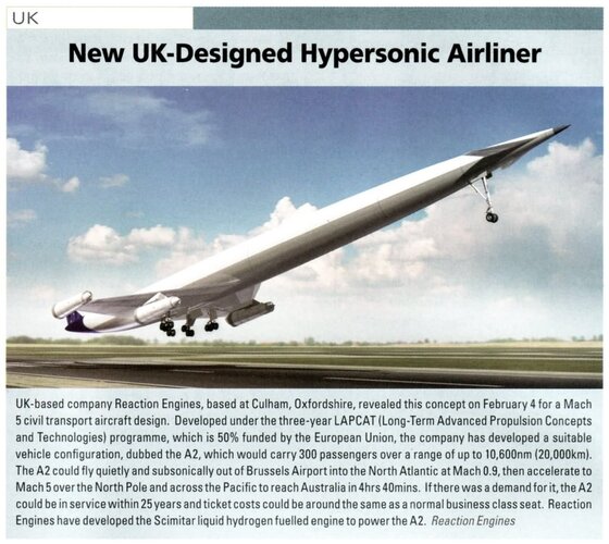 LAPCAT-A2 Hypersonic airliner design by Reaction Engines (Air International March 2008).jpg