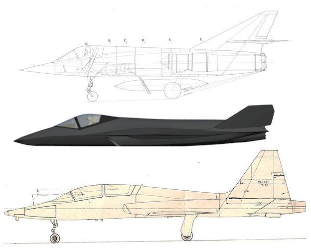 Zephyr UCAV vs T-38 Talon vs Etendard VI 100px=1m.png